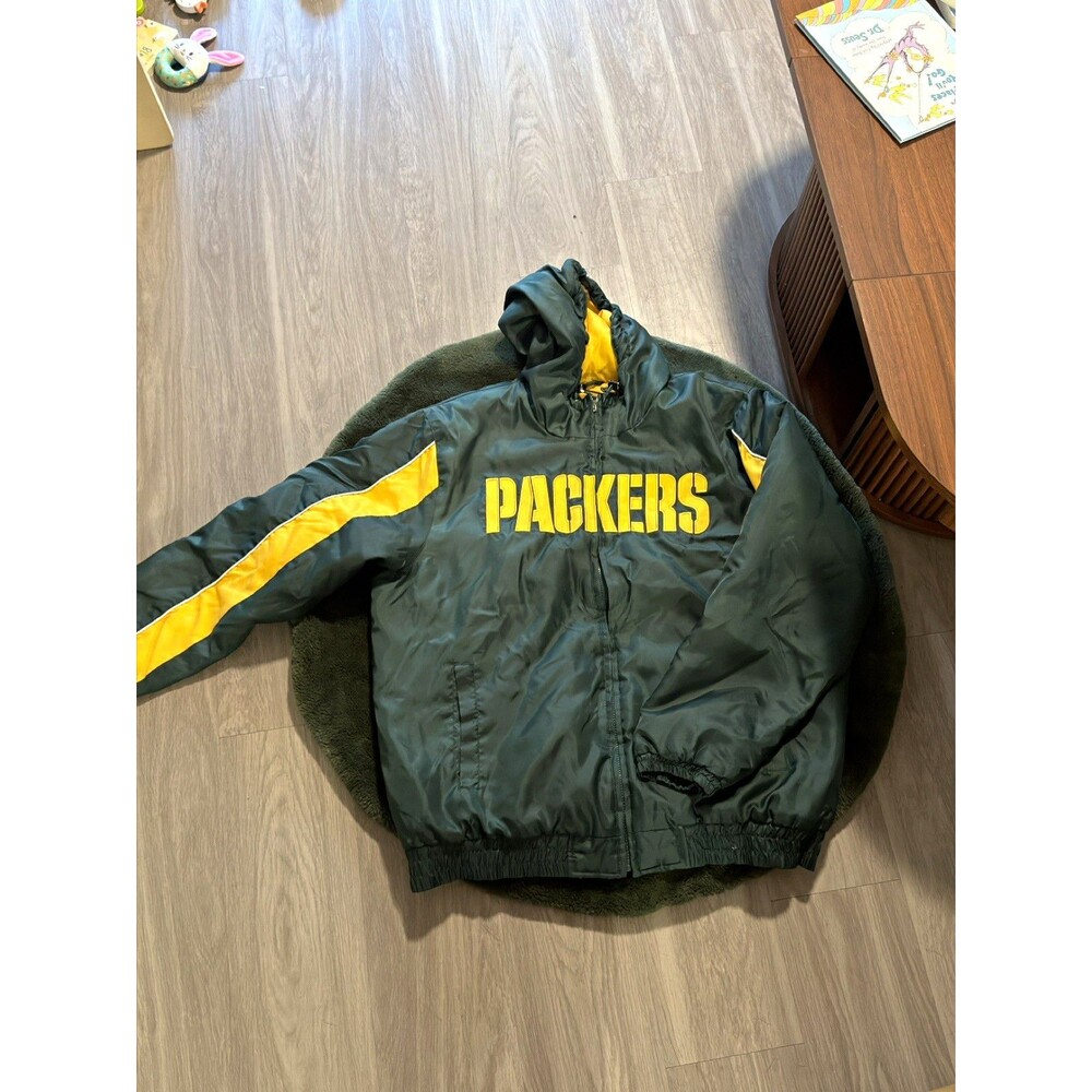 Green Bay Packers NFL Green/Yellow Drawstring Hood Jacket XL Officially Licensed